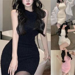 Casual Dresses Women Strappy Halter Bodycon Dress Ribbed Knitwear High Waist Sweater