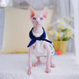 Clothing Navy style Sphynx Cat Apparel Sailor Kitty Clothes Wearing Comfort Spring summer Hairless Pet Closthing Fashion