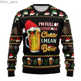 Men's Hoodies Sweatshirts Merry Christmas Hoodies For Men Hatless Sweatshirt Cheer Beer Graphic T Shirts 3D Printed Plush Tee Oversized Men's Clothing TopL231122