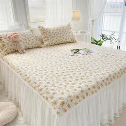 Bed Skirt Decorative Ruffled Non-slip Mattress Cover Protector Cotton Thicken Lace Bedsheet