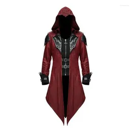 Men's Jackets Wepbel Medieval Outwear Men Halloween Retro Patchwork Coat Gothic Dark Costume Coats Long Hooded Trench