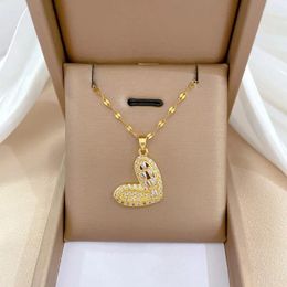 Pendant Necklaces OIMG 316L Stainless Steel Gold Color Full Zirconia Hollow Heart Necklace For Women Girls Party Lnfinite