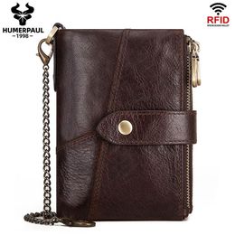 HUMERPAUL Rfid Genuine Cow Leather Wallet Men Coin Purse Male Cuzdan PORTFOLIO Man Portomonee Small Mini Walet Pocket Quality1928