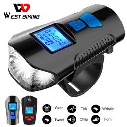 Bike Lights Bicycle Light USB Rechargeable Bike Odometer Front Light Flashlight with Computer LCD Speedometer Cycling Head Lantern Horn P230427