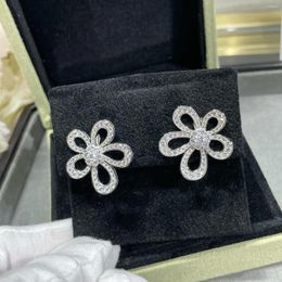 Stud Earrings Classic 925 Sterling Silver Inlaid Zircon Five Leaf Flower For Women's Personalised Fashion Jewellery