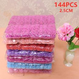 Decorative Flowers 144Pcs 2.5CM Mini Foam Roses Artificial Flower Multicolor Wedding Fake Rose Bouquet Decoration Home Car Handmade Crafts