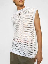 Men's Tank Tops Solid for Men Hollow Out Knitted Sweater Vest Sleeveless SeeThrough Summer Streetwear Beach Z5082202 230426