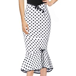 Skirt White Polka Dot Pencil Skirts Womens Sexy Chic Summer Asymmetric Bowknot Women Short Skirt Female Vintage Office Work Skirts