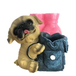 Arts and Crafts Resin Craft Dog Bag Pen Holder Silicone Molds DIY 3D Concrete Flower Cement Planter Mould Home Decoration Tools Y23