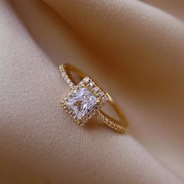 Wedding Rings Accessories for Women Square Zircon Gold Color Open Woman y Goth Party Girls Student Luxury Jewelry Gift 231124