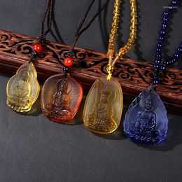 Pendant Necklaces Shurangama Mantra Necklace For Women Ancient Glass Buddha Bless Amulet Statue Guanyin Bodhisattva Men Jewellery