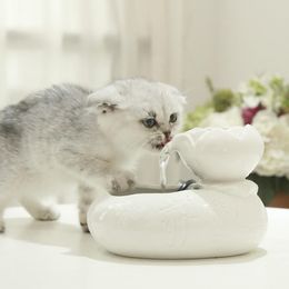 Supplies Automatic Pet Cat Dog Water Bowl Fountain Ceramic Lotus Shape Drinking Dispenser Feeder Drink Filter Feeding Bowl Accessories