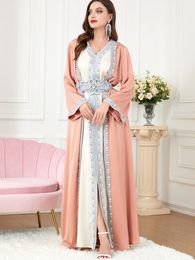 Ethnic Clothing Moroccan Party Kaftan for Women 2 Piece Evening Long Dress Gulf Jalabiya Ramadan Eid Muslim Set Dubai Abaya Wedding Gown 230426