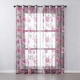 Curtain Peony Gauze Curtains Living Room Bedroom Bay Window Autumn Decorative 100x200cm