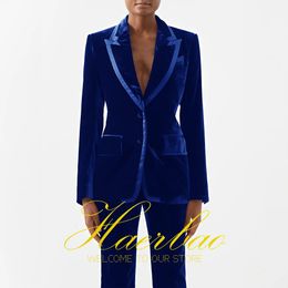 Women's Two Piece Pant's Royal Blue Velvet Suit Wedding Dress for Mom Formal Jacket and Pants 2Piece Set Party Outfit 231127