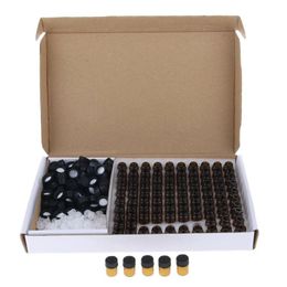 100 Packs 1ML/ 2ML Amber Glass Essential Oil Bottles Mini Sample Bottle with Plug and Caps Dpgmq