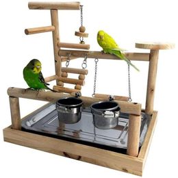 Toys Pet Parrot Play Stand with Cup Bird Toys Tray Swing Climbing Hanging Ladder Bridge Wood Cockatiel Playground Bird Perches Budgie