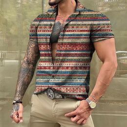 Men's Casual Shirts Vintage And Blouses 3d Striped Print Short Sleeve Fashion For Clothing Tees Summer Oversized Blouse