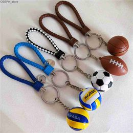 Key Rings Mini Volleyball Keychain Sport Football Key Chain Gift Car Ball Basketball Key Holder Rugby Ring Soccer Keyring Birthday Gift J230427