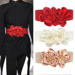 Belts Flower Chiffon Belt Women Korean Style Fashion All-Match Elegant Elastic Bow Knot Wide Girdle Waist Strap Accessories 2023