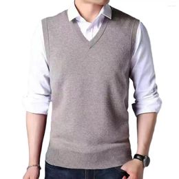 Men's Vests Mid-aged Men Knitted Sweater Vest Solid Color V-neck Sleeveless Pullover Waistcoat Slim Fit Ribbed Cuffs Tank Top