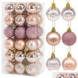 Christmas Decorations 36Pcs Rose Gold Plastic Balls Ornament 4Cm Hang Pendant Ball Indoor Year Xmas Tree Decor Home Decoration 22091 Dhw7C