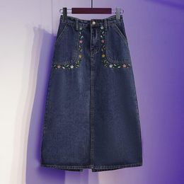 Capris Denim Skirt Womens Summer High Waist Floral Embroidery Vintage Long Skirts Plus Size 5xl Streetwear Casual Slim Jeans Skirt