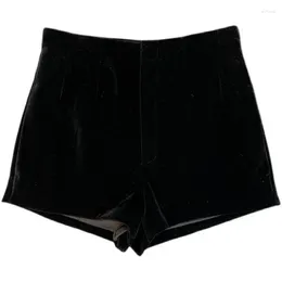 Women's Shorts Black Velvet For Outerwear With A High 2023 Summer Pants