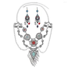 Necklace Earrings Set Vintage Ethnic Silver Colour Geometric Flower Choker For Women Pakistan Afghanistan Tibetan Jewellery