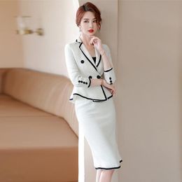 Suits Twopiece elegant professional lady skirt suit 2020 new autumn and winter women's slim ladies jacket Highwaisted mermaid skirt