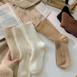 Women Socks Warm Cashmere Japanese Style Black White Winter Thicken Solid Colour Wool Girl