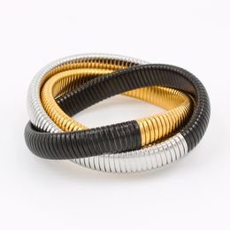 black gold sliver 18cm 20cm three-layer elastic bracelet Non fading stainless steel bracelet HipHop for women girl element Jewellery wire diameter 12MM designer gifts