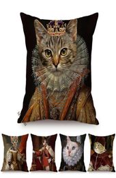 CushionDecorative Pillow Cat Funky Animal Portrait Europe Renaissance Oil Painting Posters Style Decorative Throw Cases Linen Sof6763488