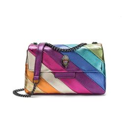 Evening Bags Rainbow Eagle Head Handbags Cross Body Bag 26cm Medium Raibow Bird Patchwork Shouler Chain Small Flap Purse 231127