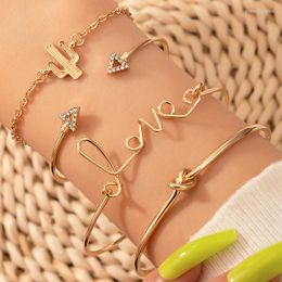 Charm Bracelets 4pcs/Set Bohemian Bangle Sets Crystal For Women Letter Knot Hand Cuffs Gold Colour Bracelet Femme Gift 6116