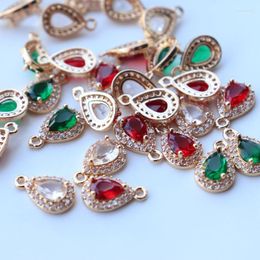 Pendant Necklaces 10pcs KC Gold Plated Faceted 8x12mm Quality Green Red CZ Drops Teardrop Charms DIY Chain Necklace Bracelet Making