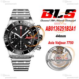 BLS Chronomat B01 ETA Valjoux A7750 Automatic Chronograph Mens Watch 44 Ceramic Bezel Black Dial Stainless Steel Rouleaux Bracelet Super Edition Puretime N14