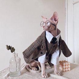 Clothing Sphynx Hairless Cat Clothes Sphinx German Autumn Winter New British Style Handsome Sub Grid Suit Shirt Gentleman Coat