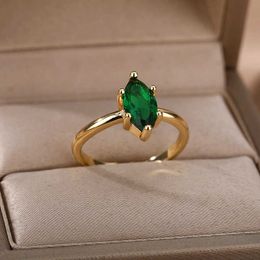 Band Rings Zircon Green Rings For Women Stainless Steel Adjustable BirthStone Finger Couple Ring Female Wedding Aesthetic Jewellery Gift 2022 AA230426