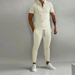 Men's Tracksuits Spring Summer Short Sleeve Polo ShirtSweatpants Tracksuit Two-piece Suit Sweatshirt Men Streetwear Vintage Clothing Sets 230427
