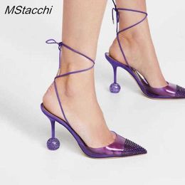 Nxy Sandals Rhinestone Soft Clear Pvc Women Luxury Summer Pointed Toe Wedding Shoes Hand Made Sexy Ankle Strap High Heeled 230406