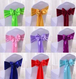 19 Colors Chair Sashes Elastic Chair Covers With Silk Bow For Event Party Wedding Decoration Ribbon Streamer7678745