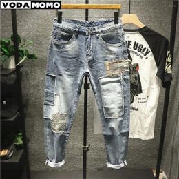 Men's Jeans Harajuku Vintage Fashion Luxury Korean Style Casual Stretch Slim Fit Denim Hip-hop Patchwork For Men Ripped