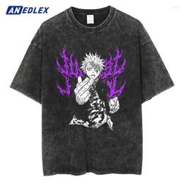 Men's T Shirts 2024 Summer Vintage T-shirt Streetwear Anime Print Oversize Shirt Loose Casual Men Women Washed Tees Tops