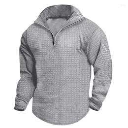 Men's Hoodies Spring Fall Check Vintage Sweatshirts Men Clothing Casual Loose Zip Stand Collar Tops Fashion Long Sleeve Solid Pullover