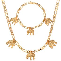 Necklace Earrings Set Collare Elephant Ethiopian For Women Gold Colour Figaro Chain Men Animal Bracelet Sets S123