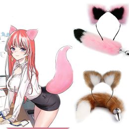 Adult Toys 40cm Tail Anal Plug Cat Rabbit Ears Headbands Set Feather Anals Plug Anus Stimulate Adult Product Sex Erotic Accessories 230426