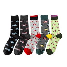 Men's Socks 10 Pairs/Lot Full Tide Happy Medium High Tube Men Cotton Sock Large Motorcycle Pattern Personalised Trend Wholesale