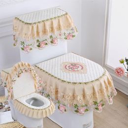 Covers Toilet Seat Cover 3pcs Red Toilet Cover Decorative Toilet Tank Cover Hotel Bathroom Lace Toilet Case Cover Blue