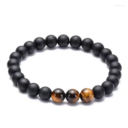 Strand Matte Onxy Wrapped Tiger Eye Two Natural Stones Mixed Beaded Charms Unisex Bangle Bracelet For Women Girls Wedding Gift